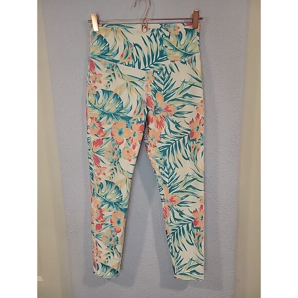 Hurley Leggings Womens Medium Tropical Floral V-Shape Waist Athletic Pants - Picture 1 of 6